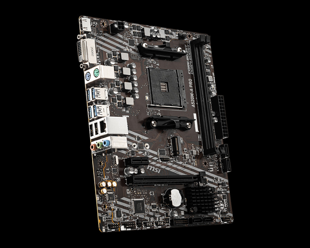 Motherboard MSI A520M-A PRO - Socket AM4, MicroATX, Soporta Procesadores Ryzen 5000 y 3000 y 4000G series Motherboard MSI A520M-A PRO - Socket AM4, MicroATX, Soporta Procesadores Ryzen 5000 y 3000 y 4000G series